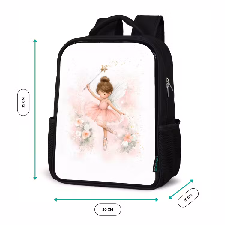 Kids backpack - Black - Light flower fairy in pink tutu with wand — 8