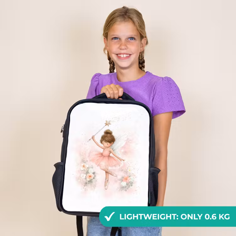 Kids backpack - Black - Light flower fairy in pink tutu with wand — 9