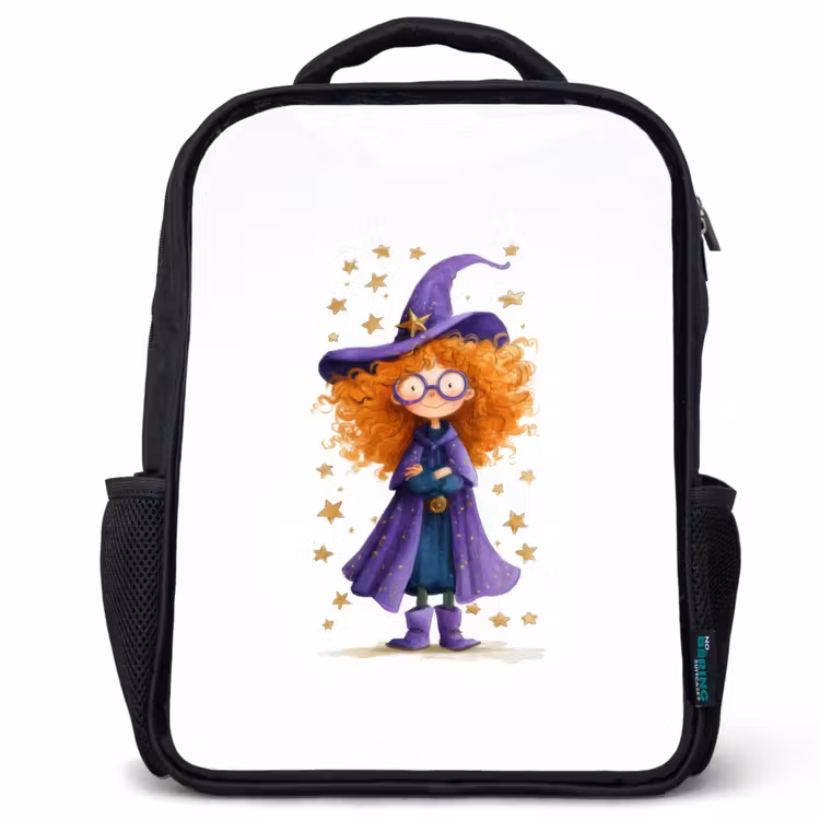 Kids backpack - Black - Little witch with big glasses and star cloak — 1