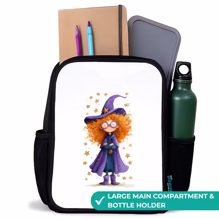 Kids backpack - Black - Little witch with big glasses and star cloak — 10