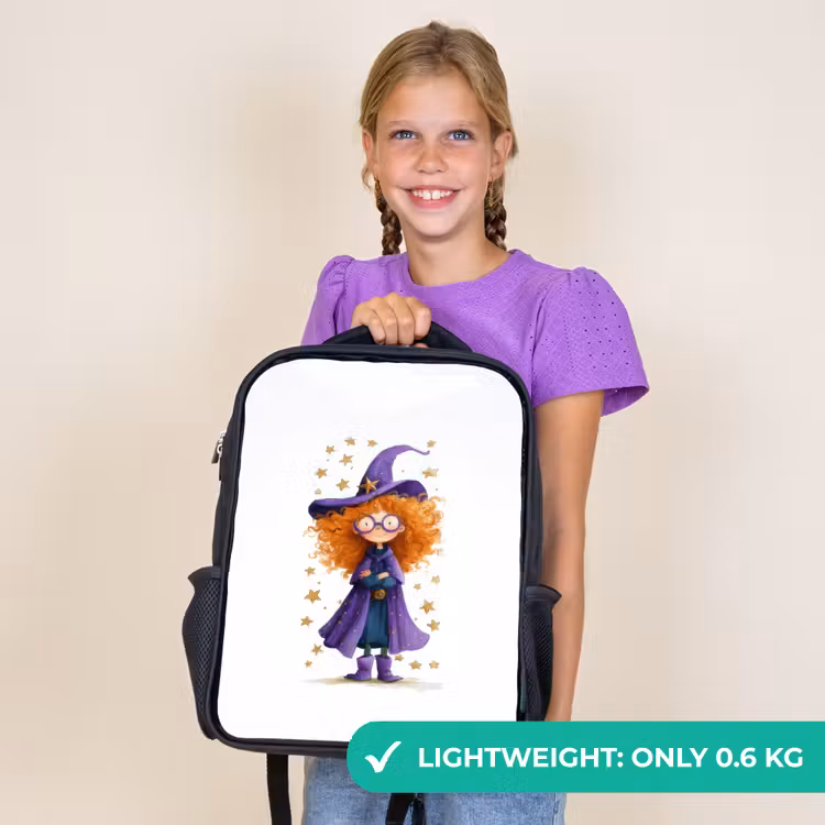 Kids backpack - Black - Little witch with big glasses and star cloak — 9