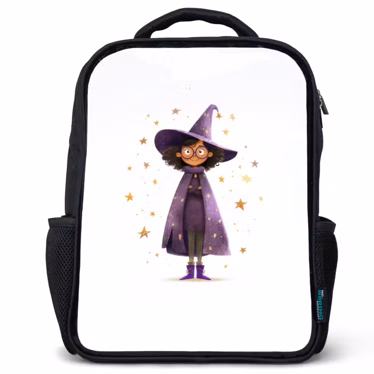 Kids backpack - Black - Magic apprentice with purple cloak and star hat — 1