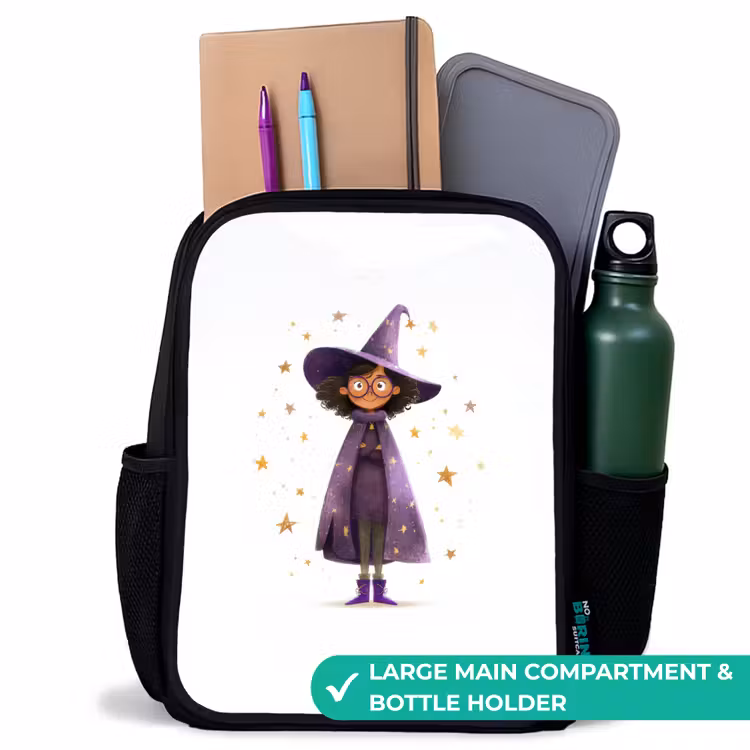 Kids backpack - Black - Magic apprentice with purple cloak and star hat — 10
