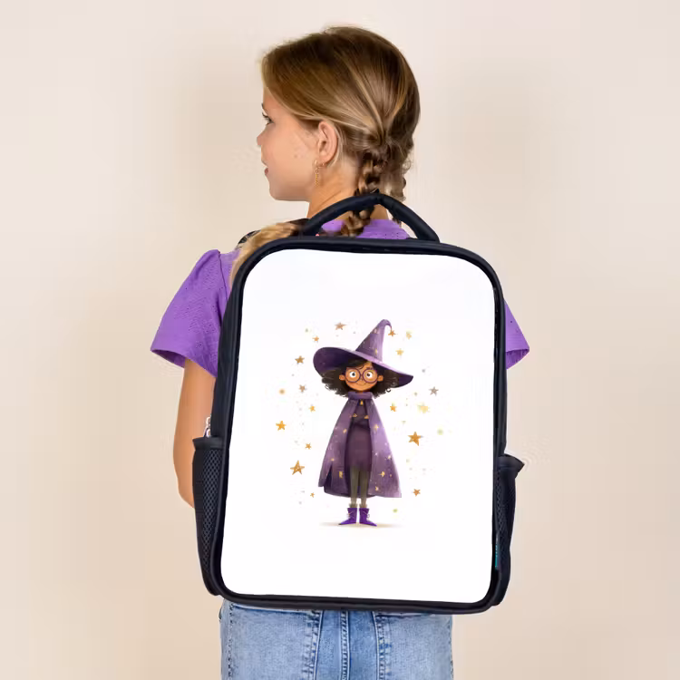 Kids backpack - Black - Magic apprentice with purple cloak and star hat — 4