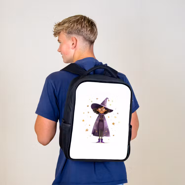 Kids backpack - Black - Magic apprentice with purple cloak and star hat — 5