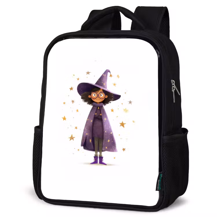 Kids backpack - Black - Magic apprentice with purple cloak and star hat — 6