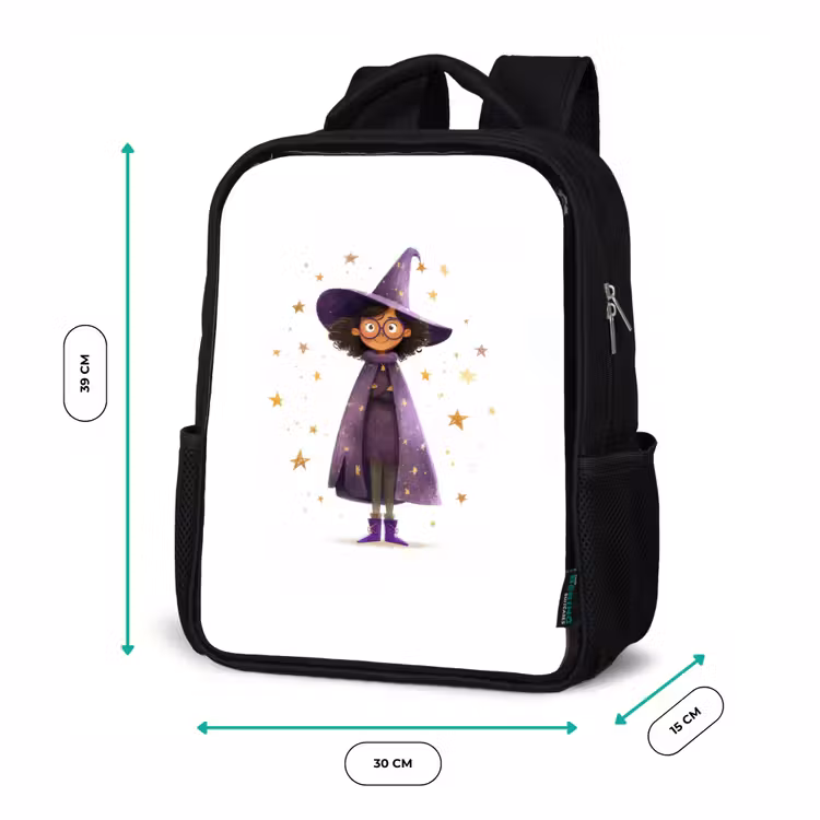 Kids backpack - Black - Magic apprentice with purple cloak and star hat — 8