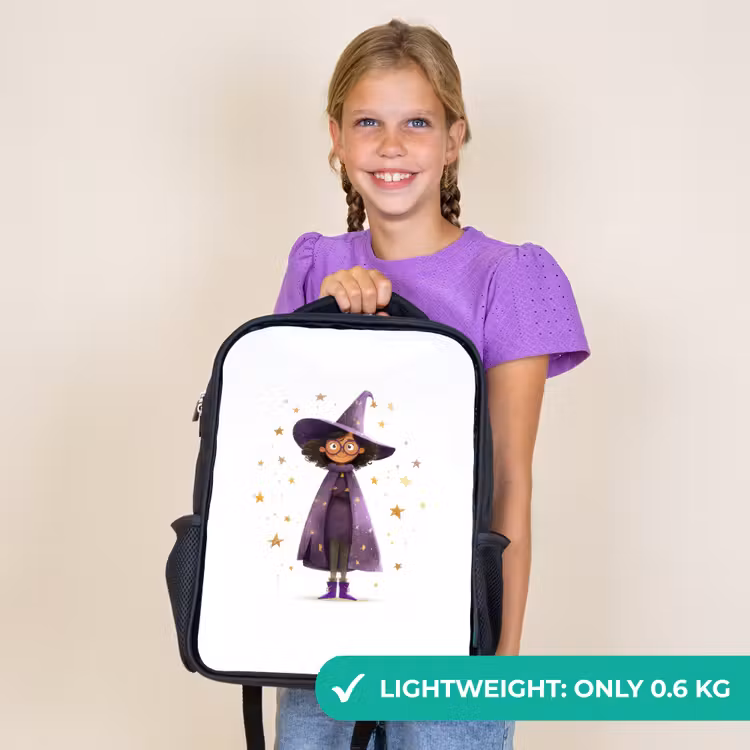 Kids backpack - Black - Magic apprentice with purple cloak and star hat — 9