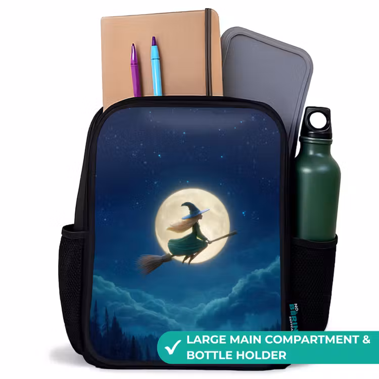 Kids backpack - Black - Magical night flight of a witch before a full moon — 10