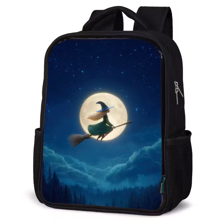 Kids backpack - Black - Magical night flight of a witch before a full moon — 6