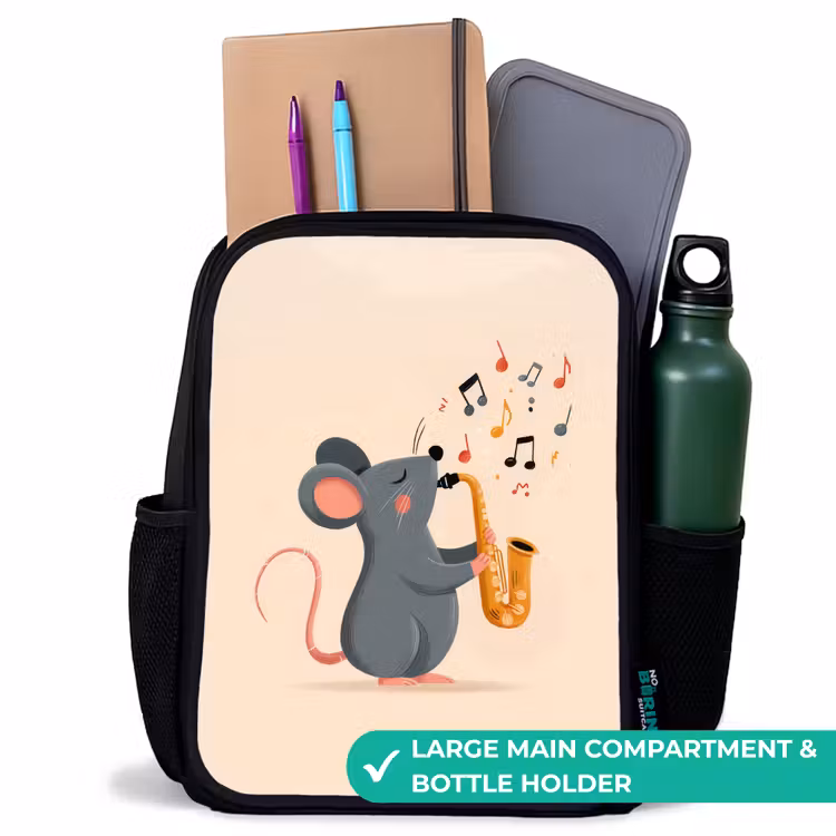 Kids backpack - Black - Mouse - Saxophone - Musical notes — 10