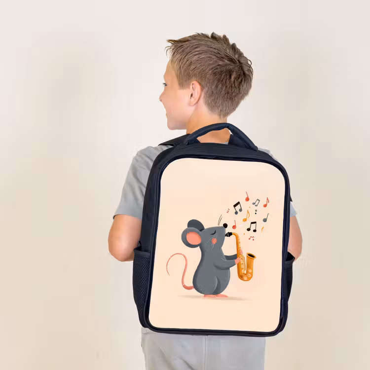 Kids backpack - Black - Mouse - Saxophone - Musical notes — 2