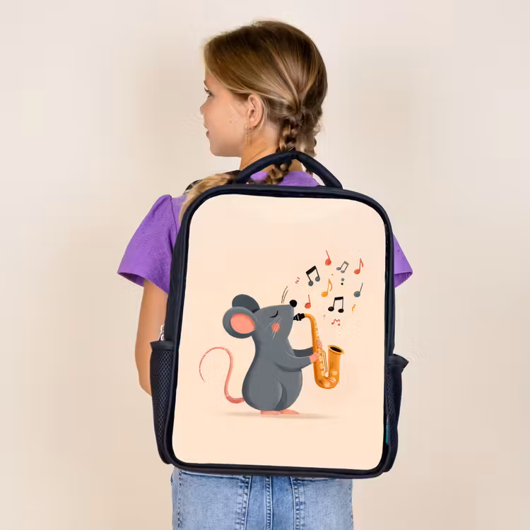Kids backpack - Black - Mouse - Saxophone - Musical notes — 4