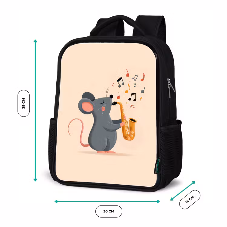 Kids backpack - Black - Mouse - Saxophone - Musical notes — 8