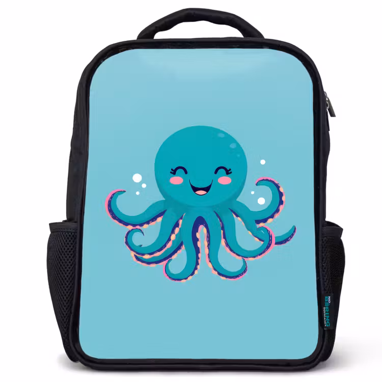 Kids backpack - Black - Octopus - Blue - Face — 1
