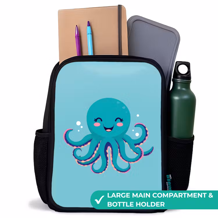 Kids backpack - Black - Octopus - Blue - Face — 10