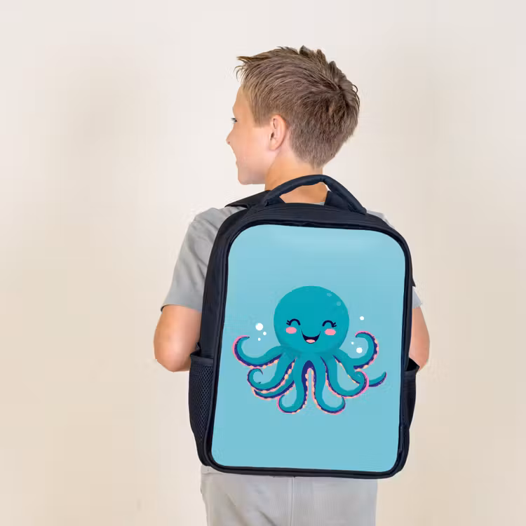 Kids backpack - Black - Octopus - Blue - Face — 2