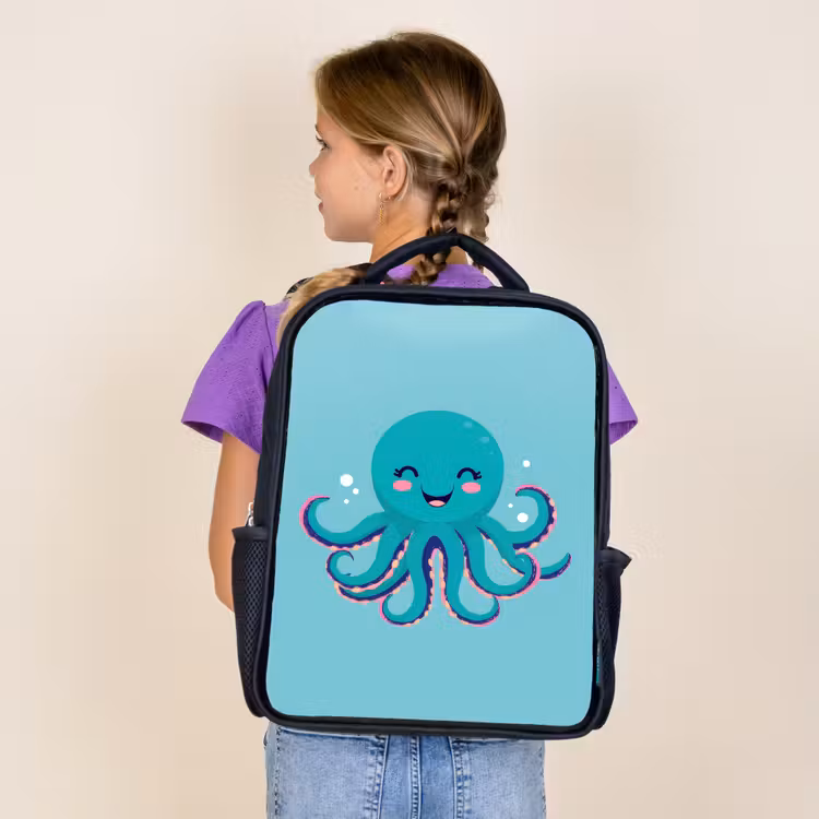 Kids backpack - Black - Octopus - Blue - Face — 4
