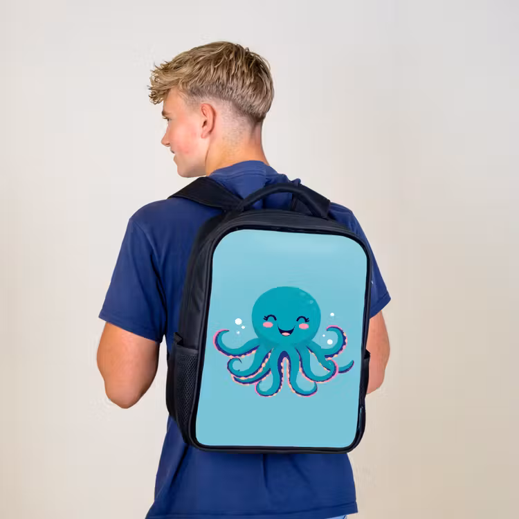 Kids backpack - Black - Octopus - Blue - Face — 5