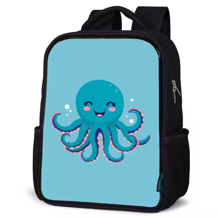 Kids backpack - Black - Octopus - Blue - Face — 6