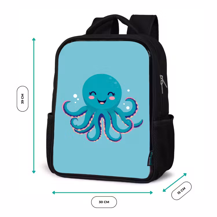 Kids backpack - Black - Octopus - Blue - Face — 8