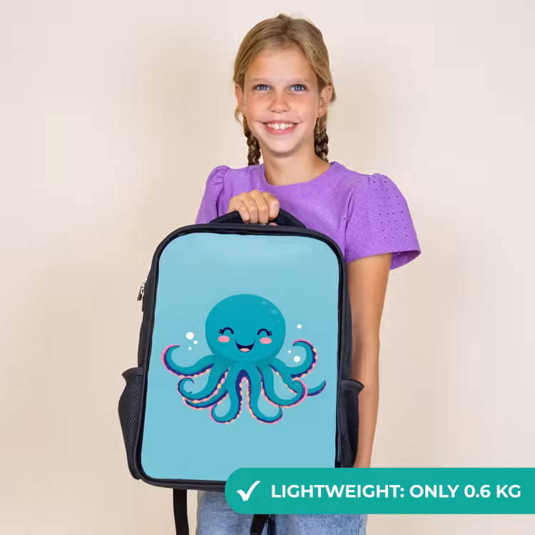 Kids backpack - Black - Octopus - Blue - Face — 9