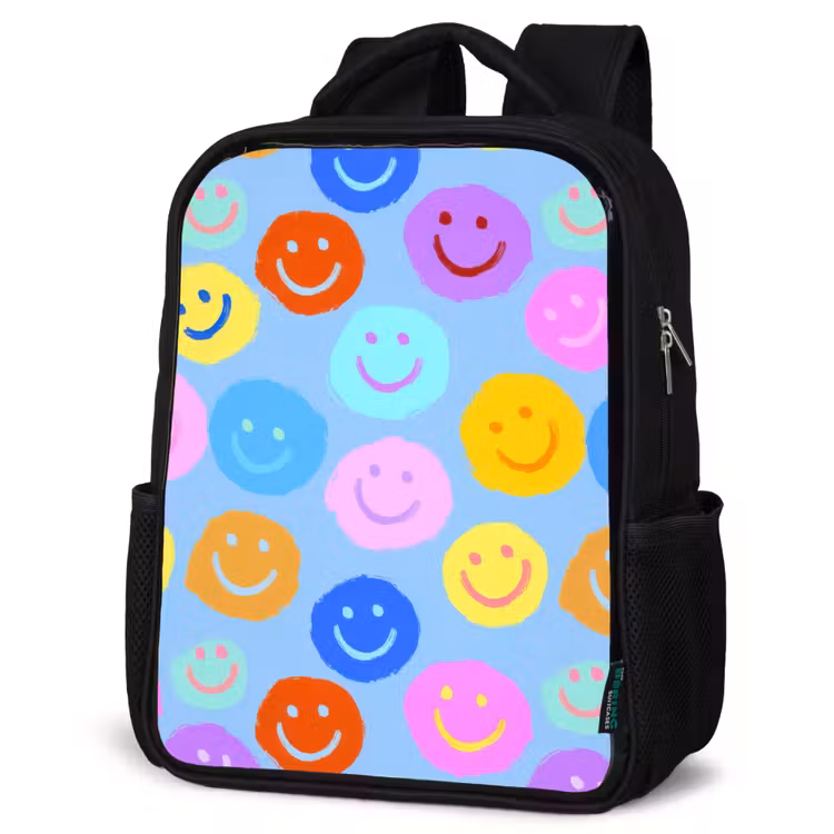 Kids backpack - Black - Painted smileycollage on light blue — 6
