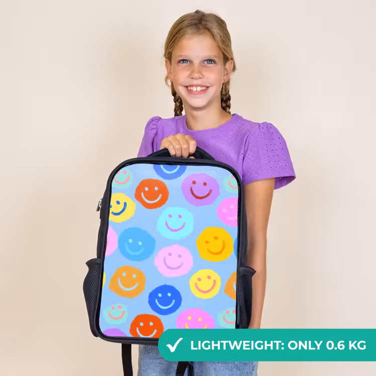 Kids backpack - Black - Painted smileycollage on light blue — 9