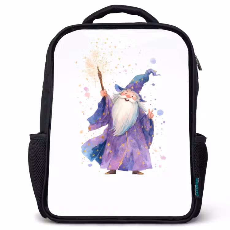 Kids backpack - Black - Smiling wizard with sparkling staff — 1