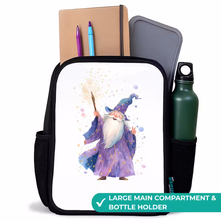 Kids backpack - Black - Smiling wizard with sparkling staff — 10