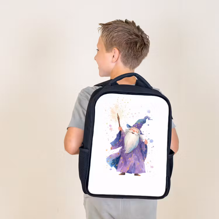 Kids backpack - Black - Smiling wizard with sparkling staff — 2