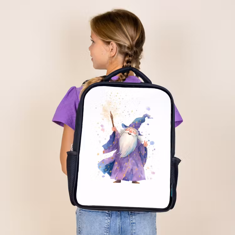 Kids backpack - Black - Smiling wizard with sparkling staff — 4