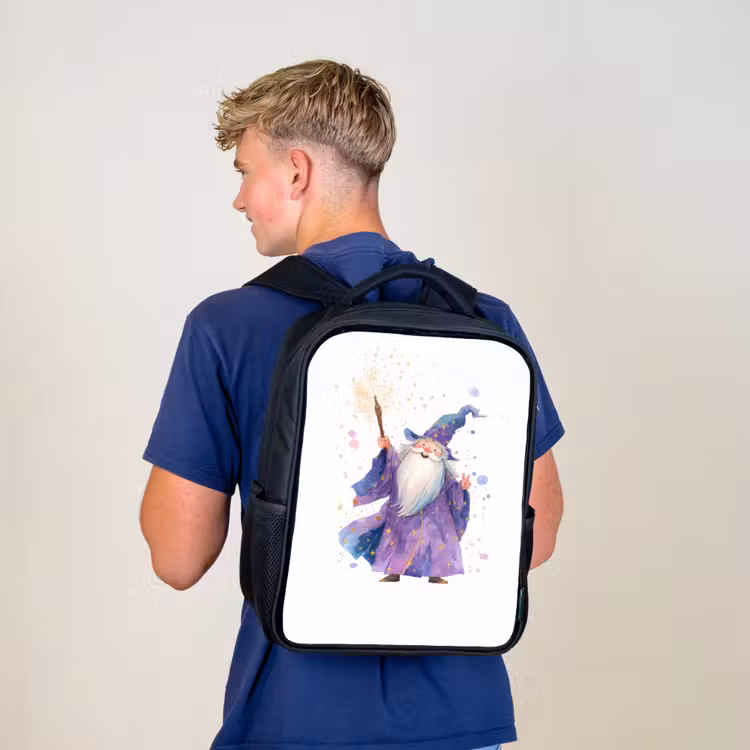 Kids backpack - Black - Smiling wizard with sparkling staff — 5