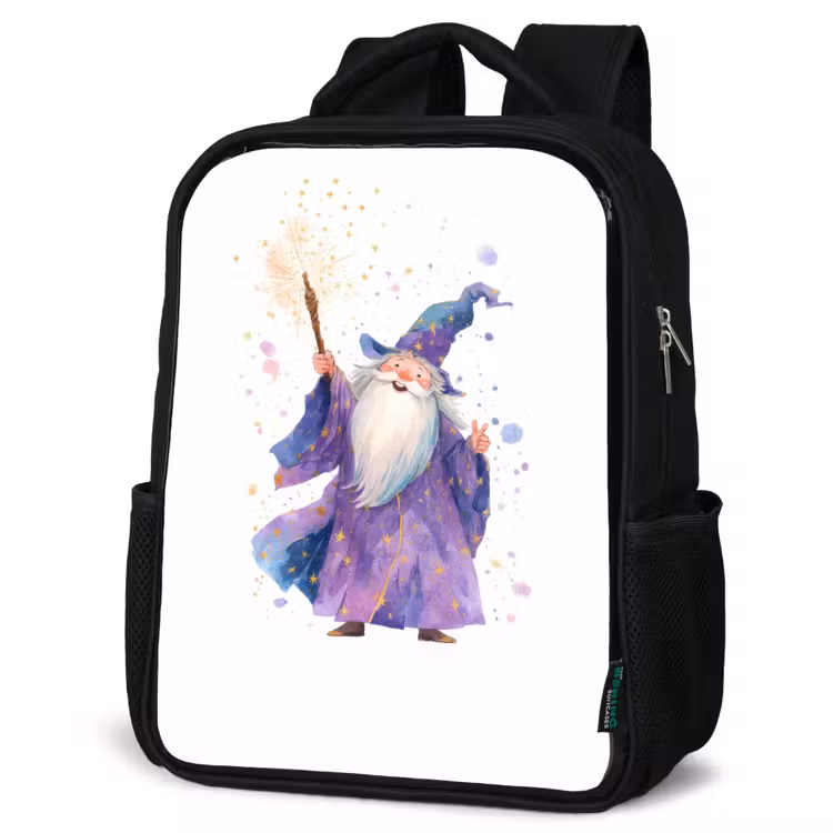 Kids backpack - Black - Smiling wizard with sparkling staff — 6