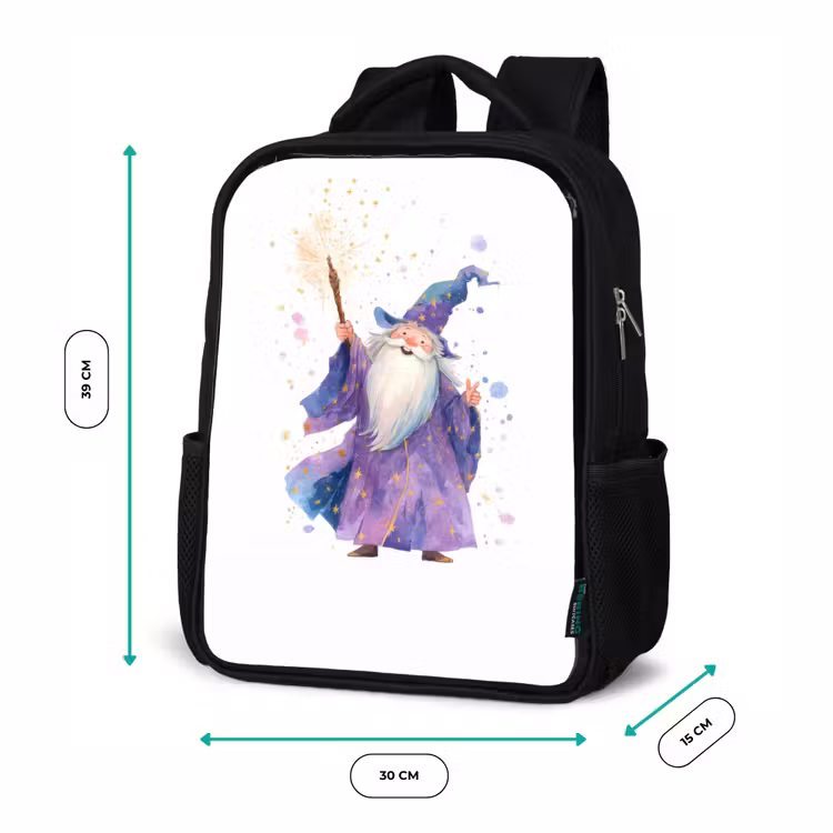 Kids backpack - Black - Smiling wizard with sparkling staff — 8