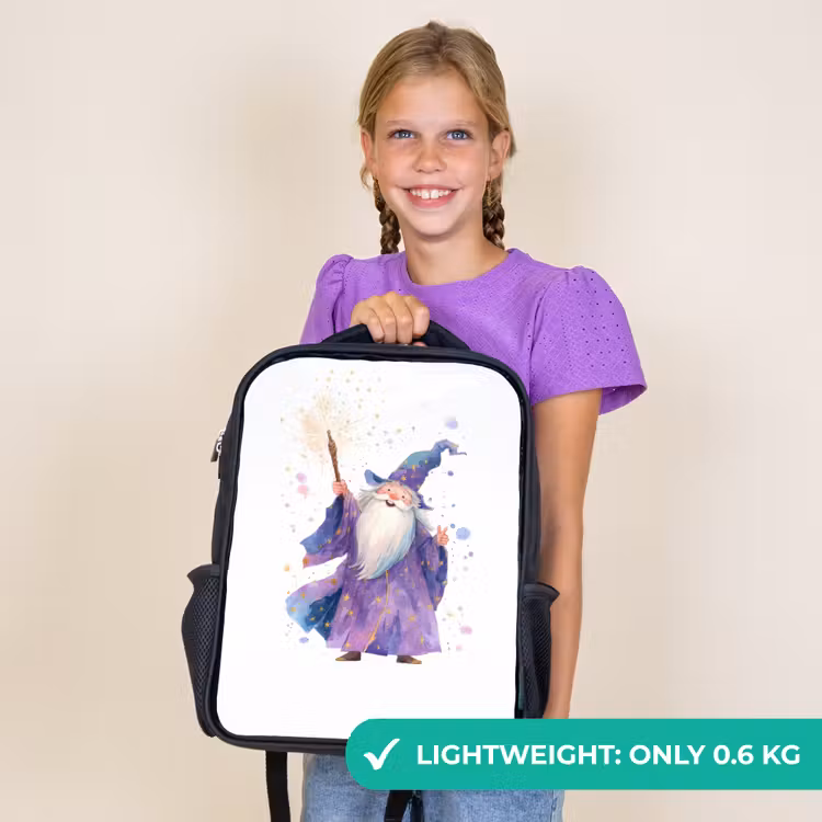 Kids backpack - Black - Smiling wizard with sparkling staff — 9
