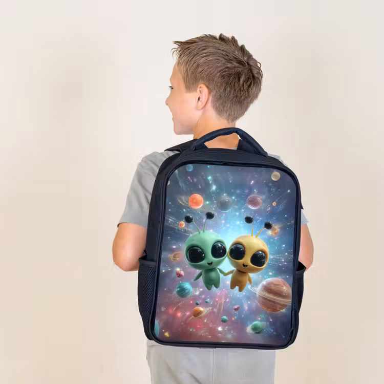 Kids backpack - Black - Space friends floating among the planets — 2