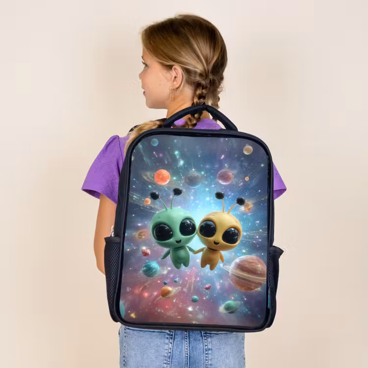Kids backpack - Black - Space friends floating among the planets — 4
