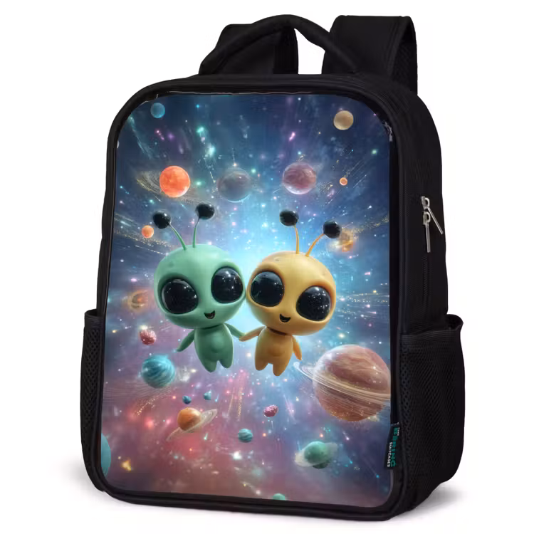 Kids backpack - Black - Space friends floating among the planets — 6
