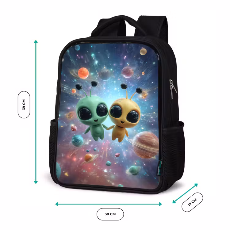 Kids backpack - Black - Space friends floating among the planets — 8
