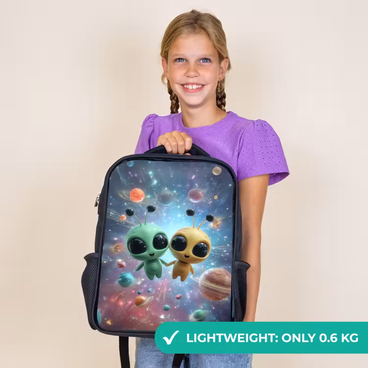 Kids backpack - Black - Space friends floating among the planets — 9