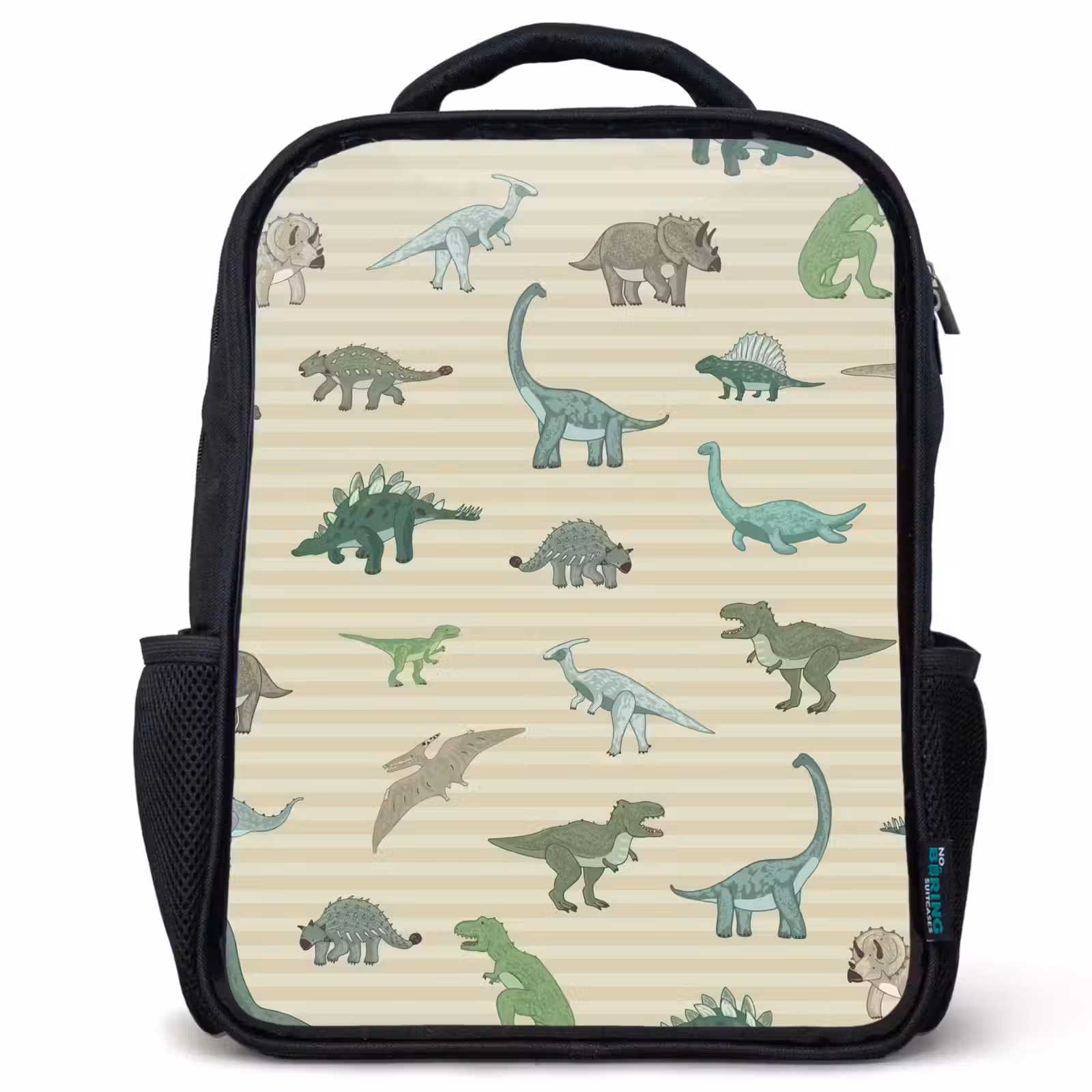 Kids backpack - Black - Dino - Pattern - Stripes - Green — 1