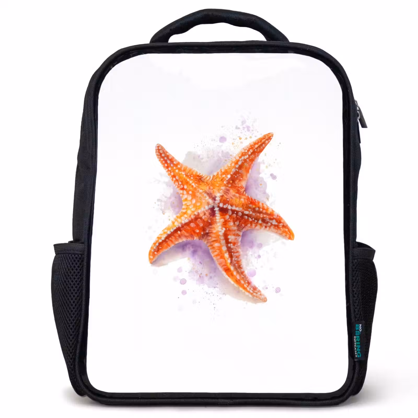 Kids backpack - Black - Orange sea jewel in watercolor — 1