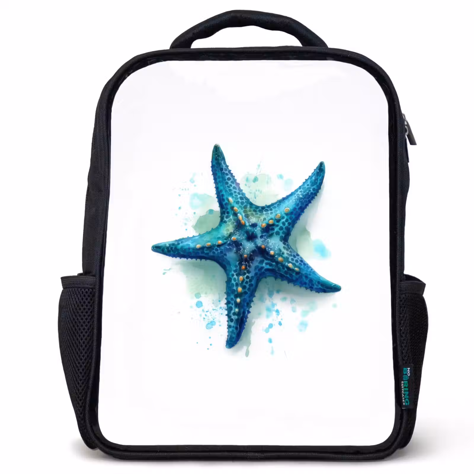 Kids backpack - Black - Starfish splendor on white canvas — 1