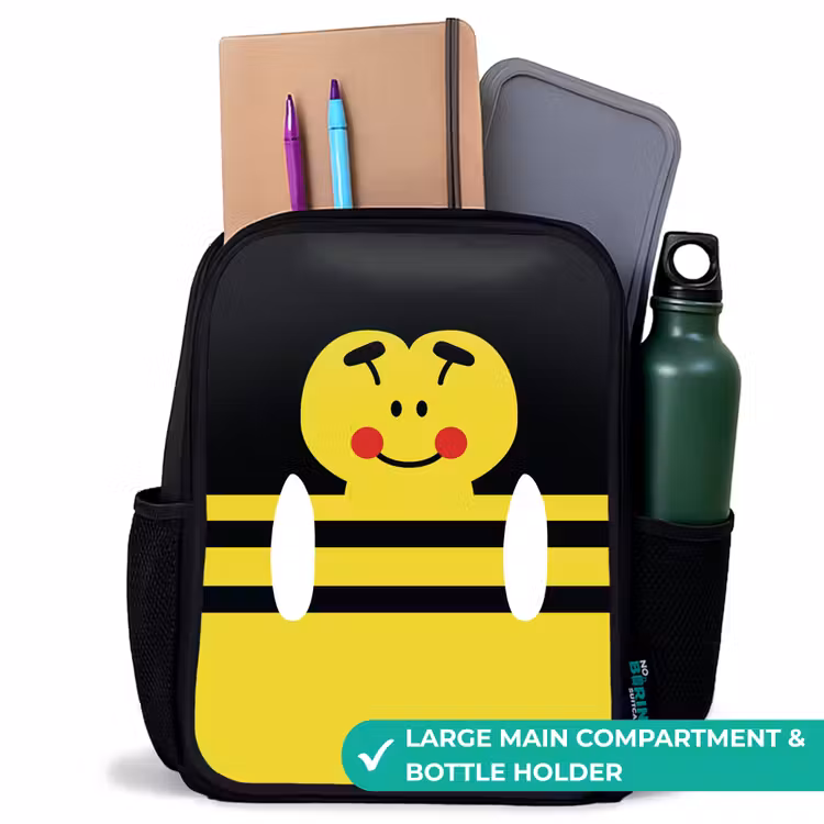 Kids backpack - Black - Animal portrait - bee - yellow — 10