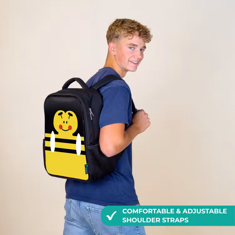 Kids backpack - Black - Animal portrait - bee - yellow — 11