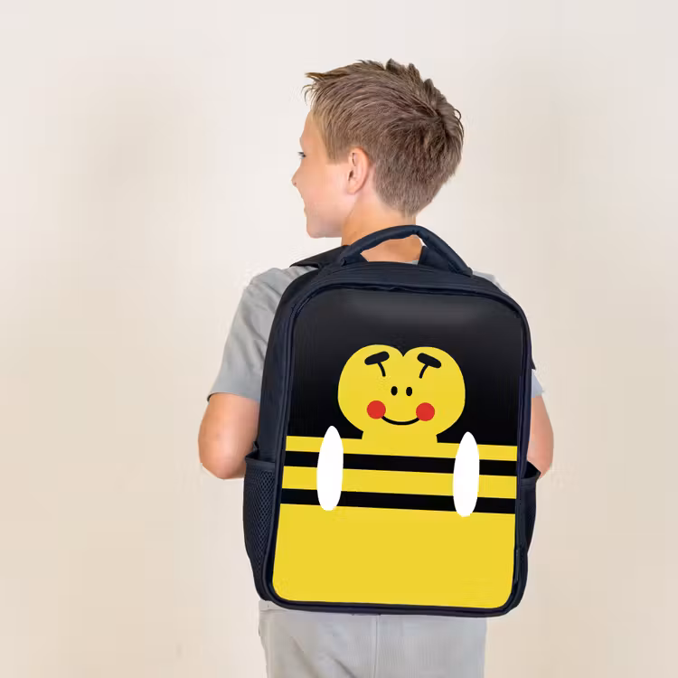 Kids backpack - Black - Animal portrait - bee - yellow — 2
