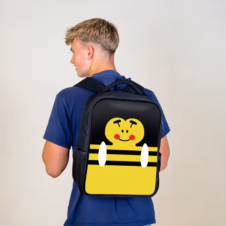 Kids backpack - Black - Animal portrait - bee - yellow — 5