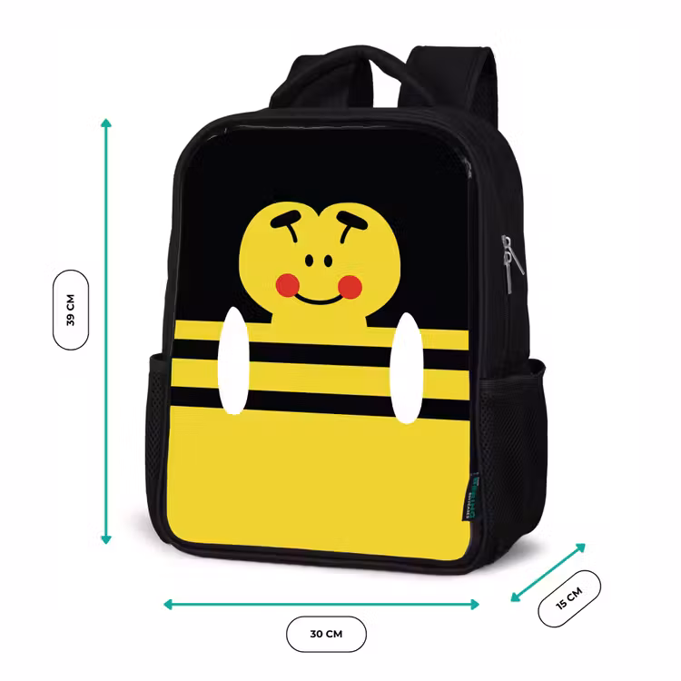 Kids backpack - Black - Animal portrait - bee - yellow — 8