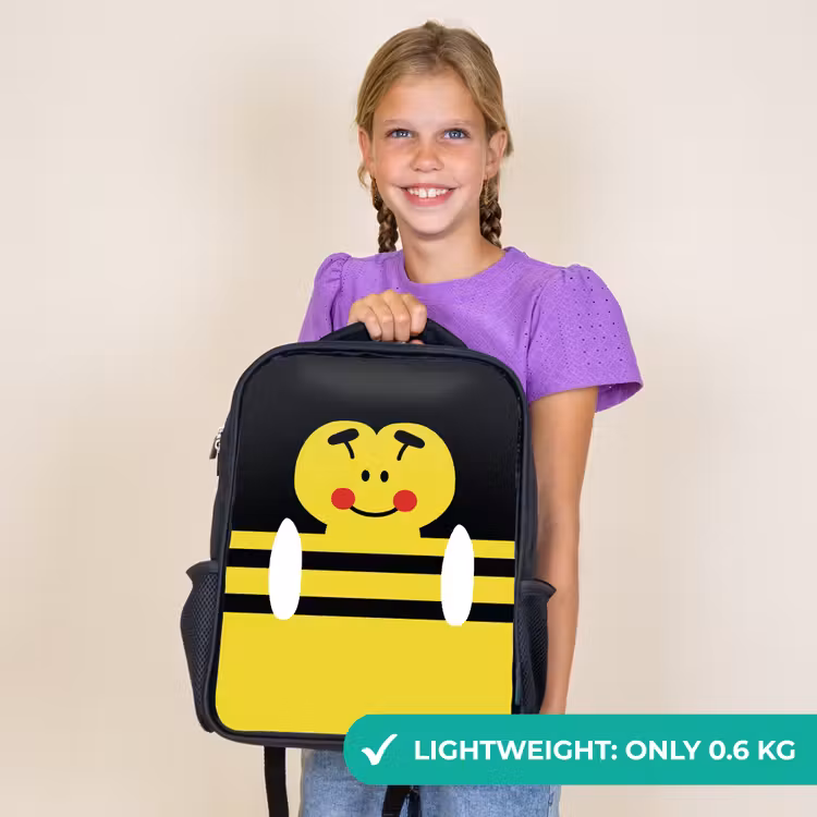 Kids backpack - Black - Animal portrait - bee - yellow — 9